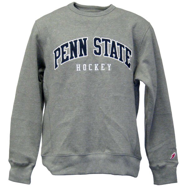 gray crew neck sweatshirt with Penn State Hockey across front